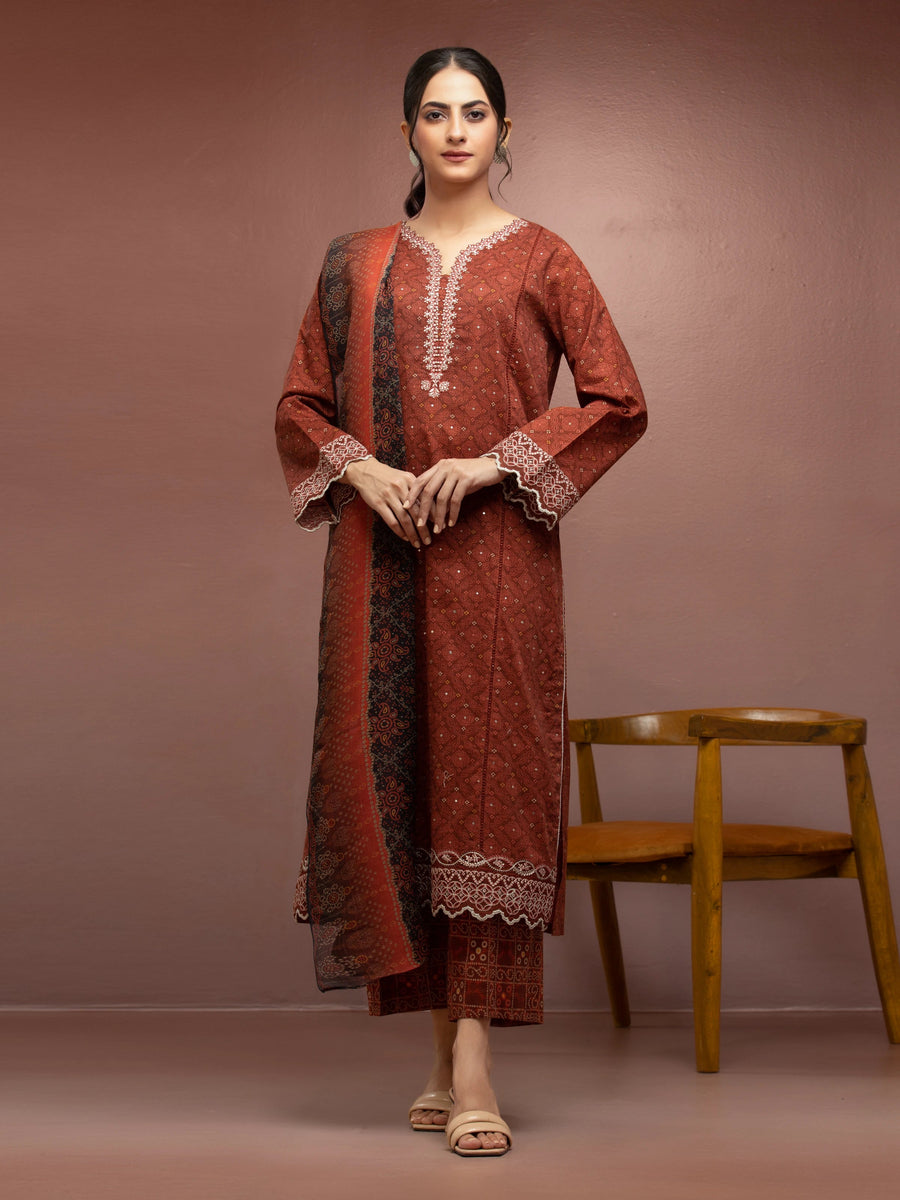 edenrobe Premium Festive Unstitched Cambric 3Pc Suit EWU5V2-31046