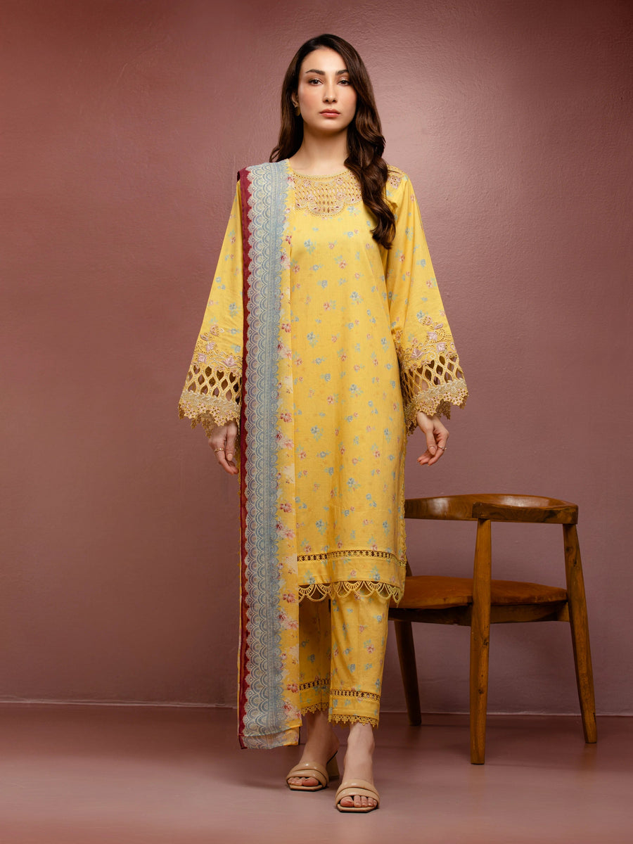 edenrobe Premium Festive Unstitched Cambric 3Pc Suit EWU5V2-31059