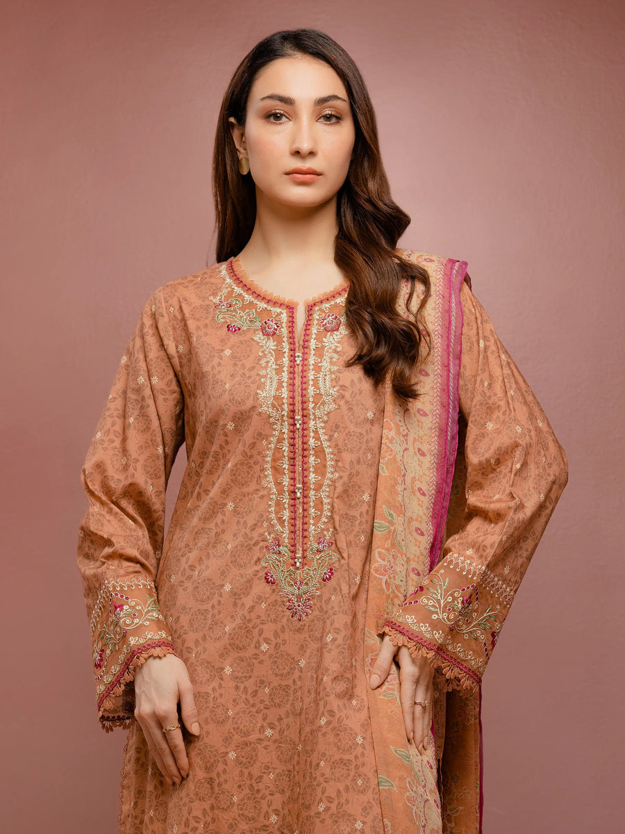 edenrobe Premium Festive Unstitched Cambric 3Pc Suit EWU5V2-31071