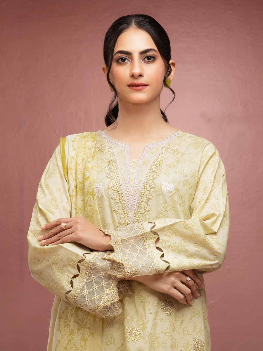 edenrobe Premium Festive Unstitched Cambric 3Pc Suit EWU5V2-31079