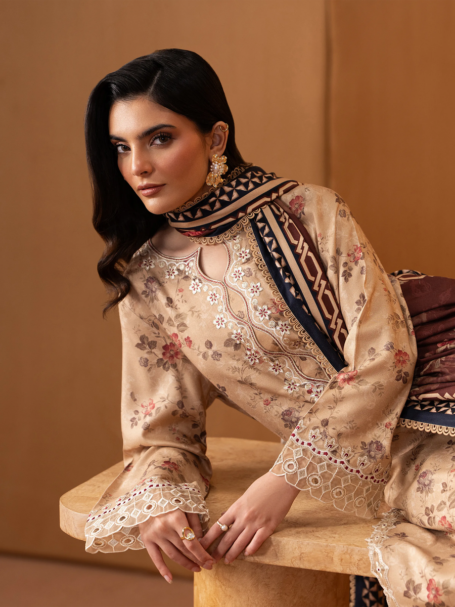 edenrobe Premium Embroidered Viscose Unstitched 3Pc Suit EWU5V20-32087
