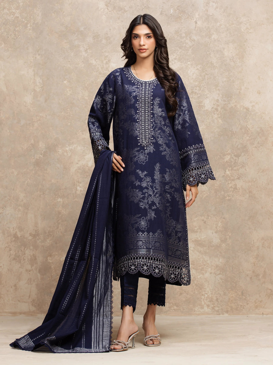 edenrobe Premium Festive Unstitched Jacquard 3Pc Suit EWU5V3-31852