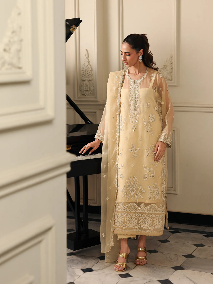 edenrobe Premium Festive Unstitched Organza 3Pc Suit EWU5V4-31261
