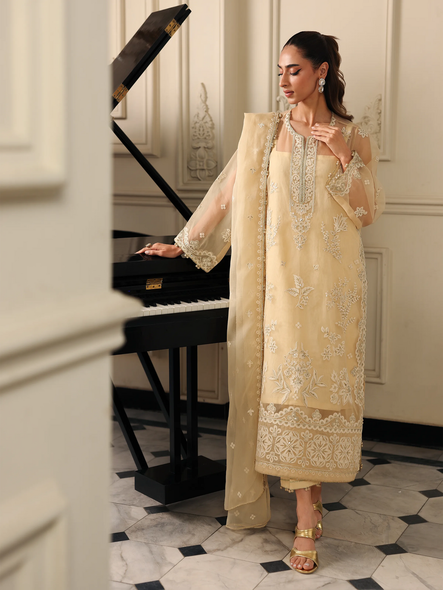 edenrobe Premium Festive Unstitched Organza 3Pc Suit EWU5V4-31261