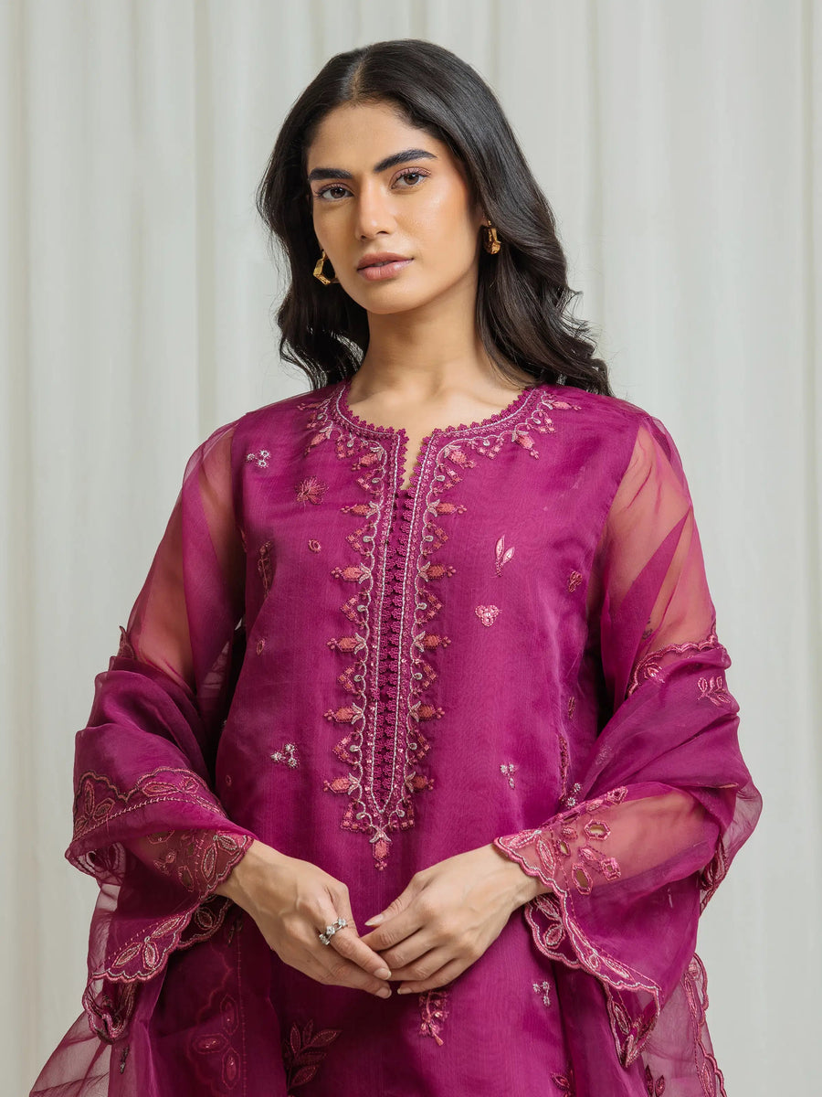 edenrobe Premium Festive Unstitched Organza 3Pc Suit EWU5V4-31262