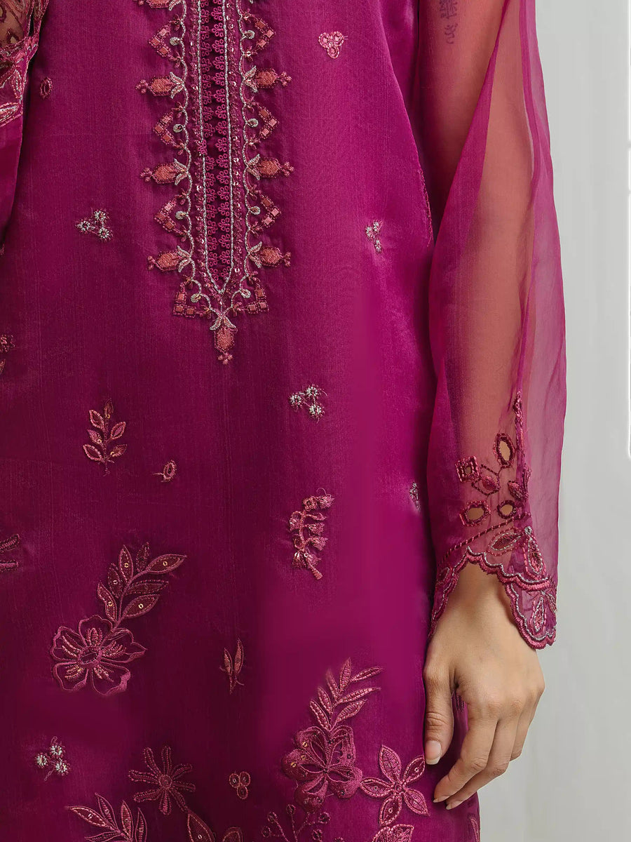 edenrobe Premium Festive Unstitched Organza 3Pc Suit EWU5V4-31262