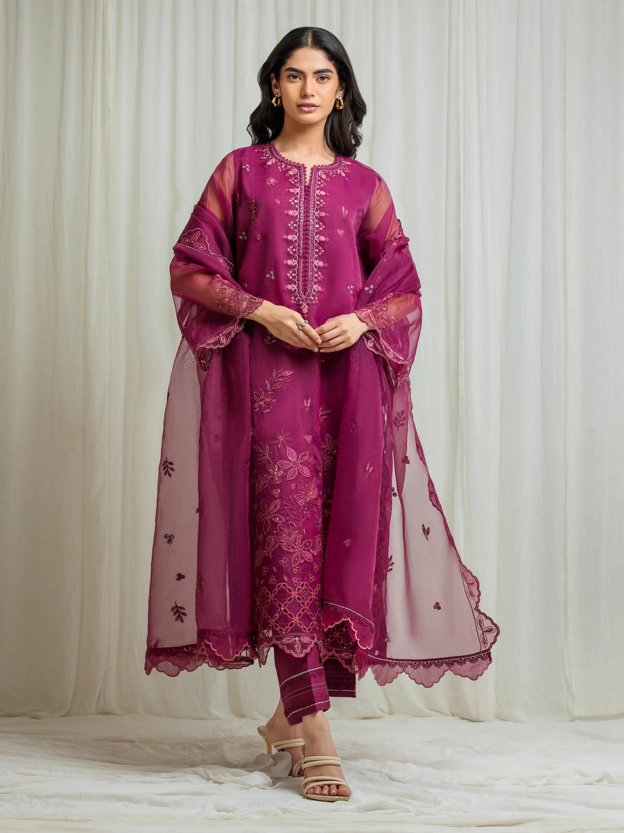 edenrobe Premium Festive Unstitched Organza 3Pc Suit EWU5V4-31262