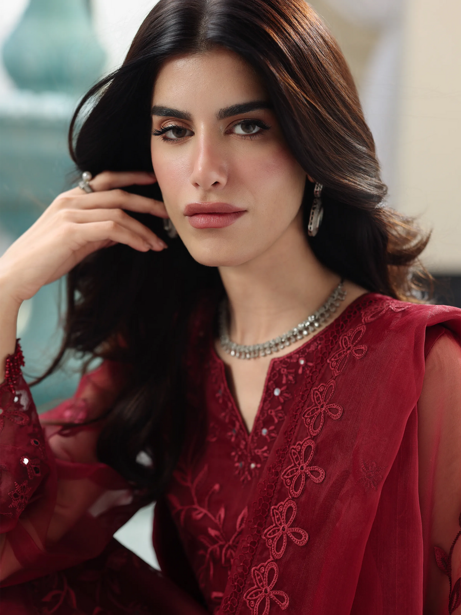 edenrobe Premium Festive Unstitched Organza 3Pc Suit EWU5V4-31265