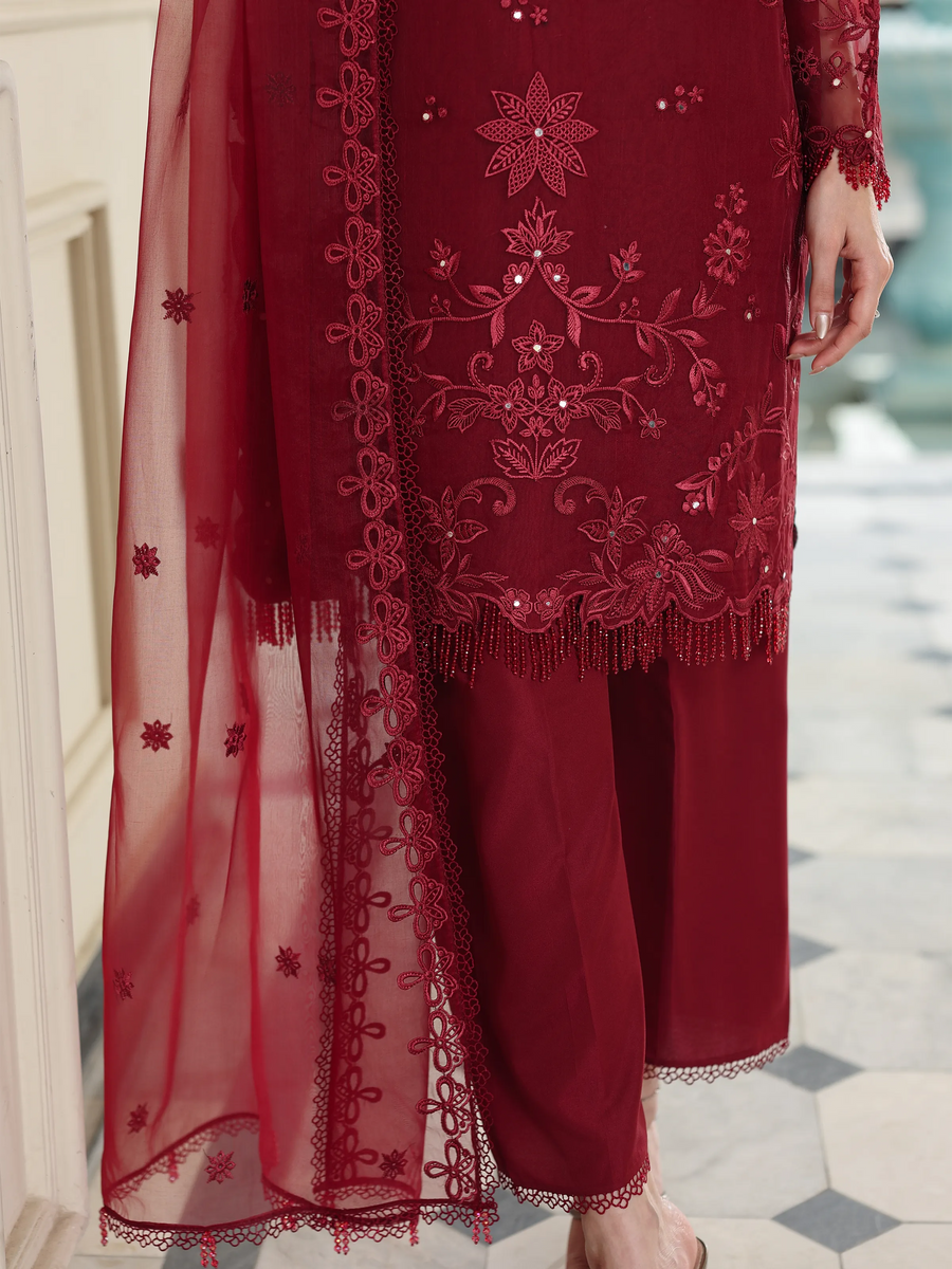 edenrobe Premium Festive Unstitched Organza 3Pc Suit EWU5V4-31265