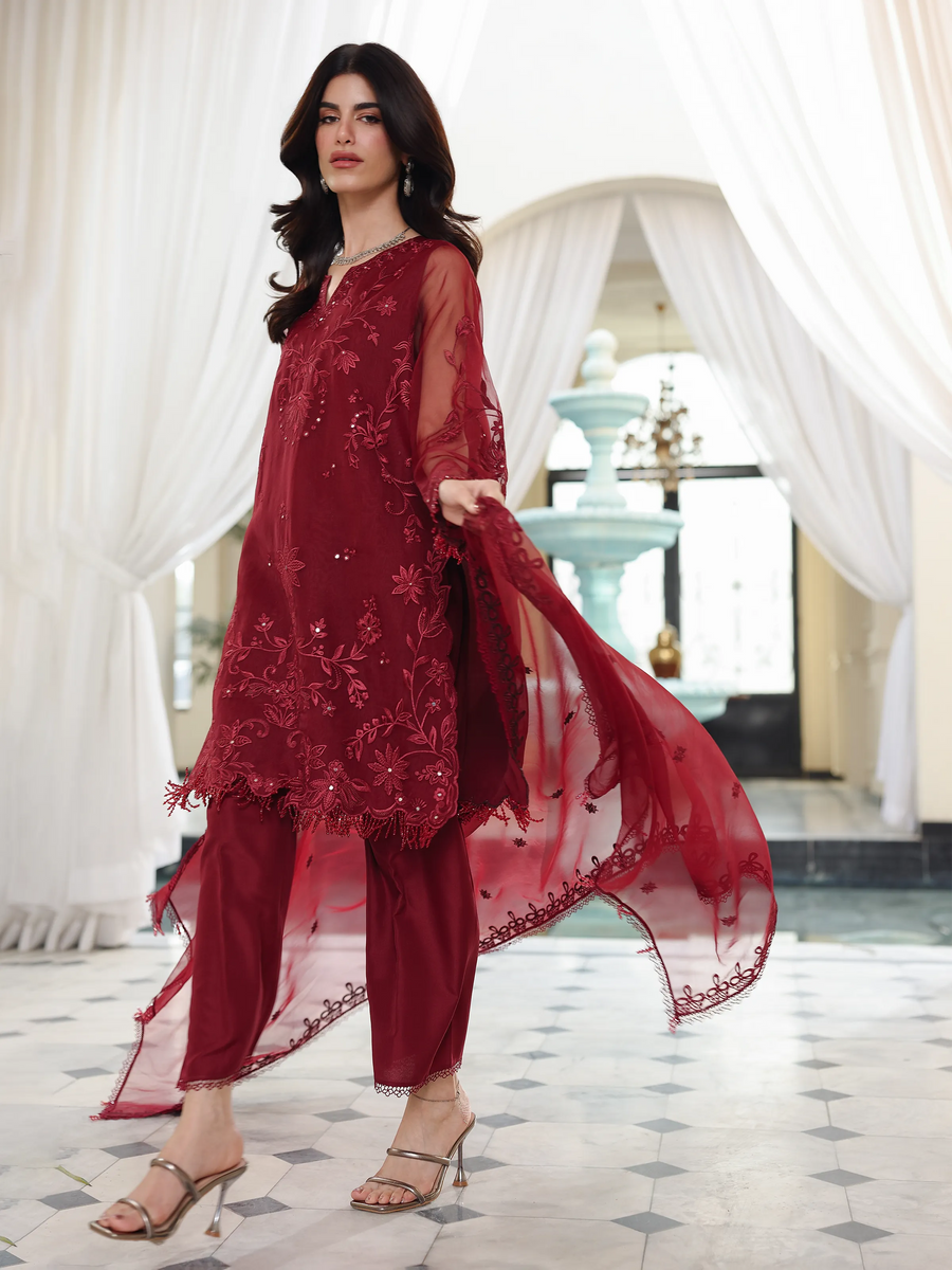 edenrobe Premium Festive Unstitched Organza 3Pc Suit EWU5V4-31265