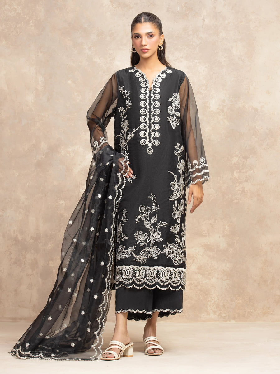 edenrobe Premium Festive Unstitched Organza 3Pc Suit EWU5V4-31266