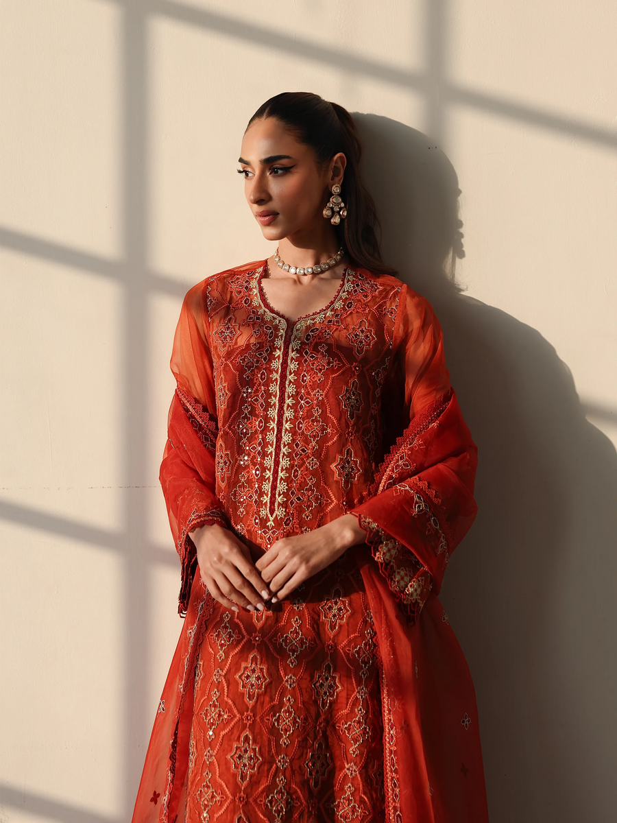 edenrobe Premium Festive Unstitched Organza 3Pc Suit EWU5V4-31267