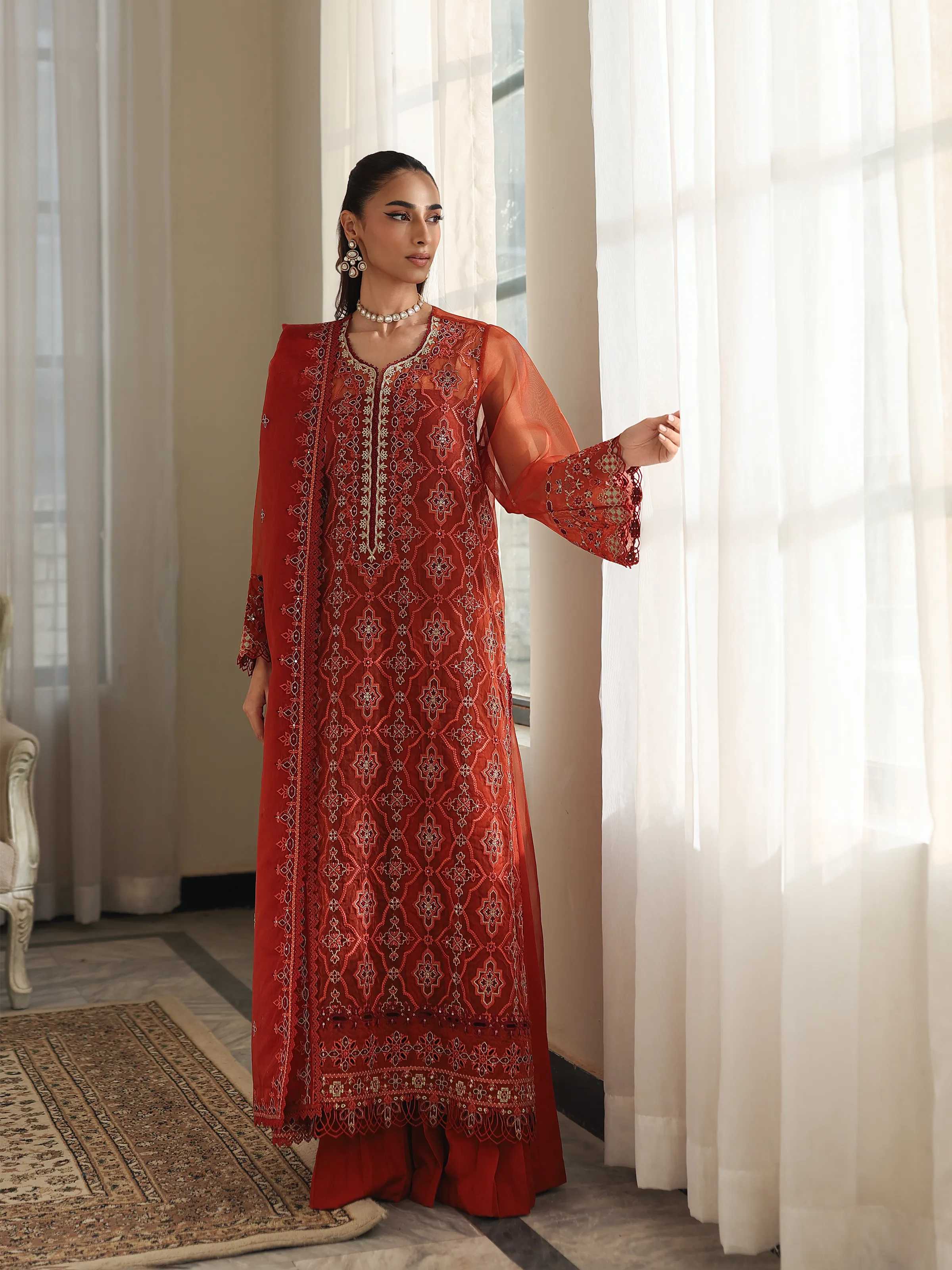 Eden Robe Advertisement edenrobe Premium Festive Unstitched Organza 3Pc Suit EWU5V4-31267