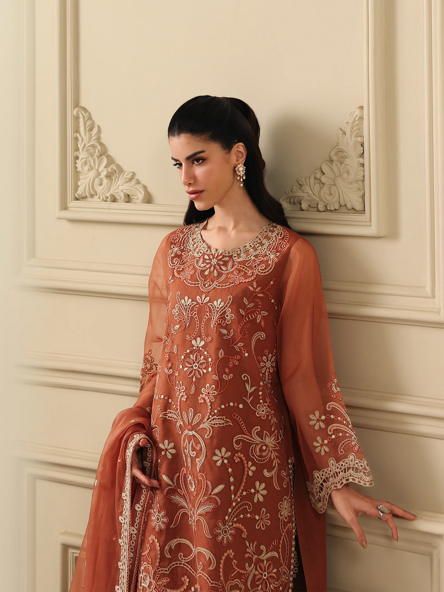edenrobe Premium Festive Unstitched Organza 3Pc Suit EWU5V4-31269