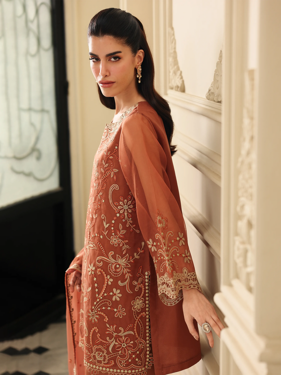 edenrobe Premium Festive Unstitched Organza 3Pc Suit EWU5V4-31269