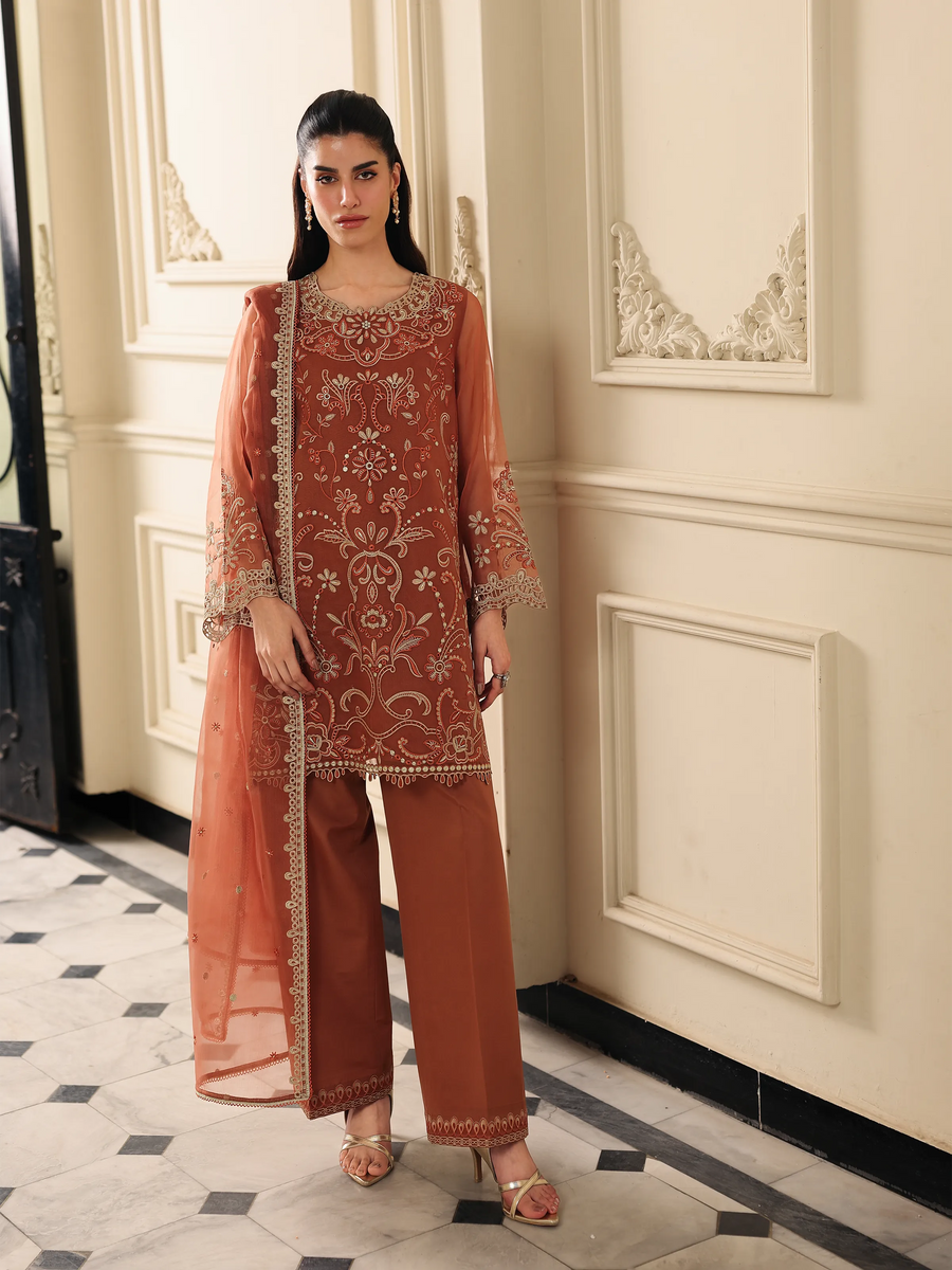edenrobe Premium Festive Unstitched Organza 3Pc Suit EWU5V4-31269