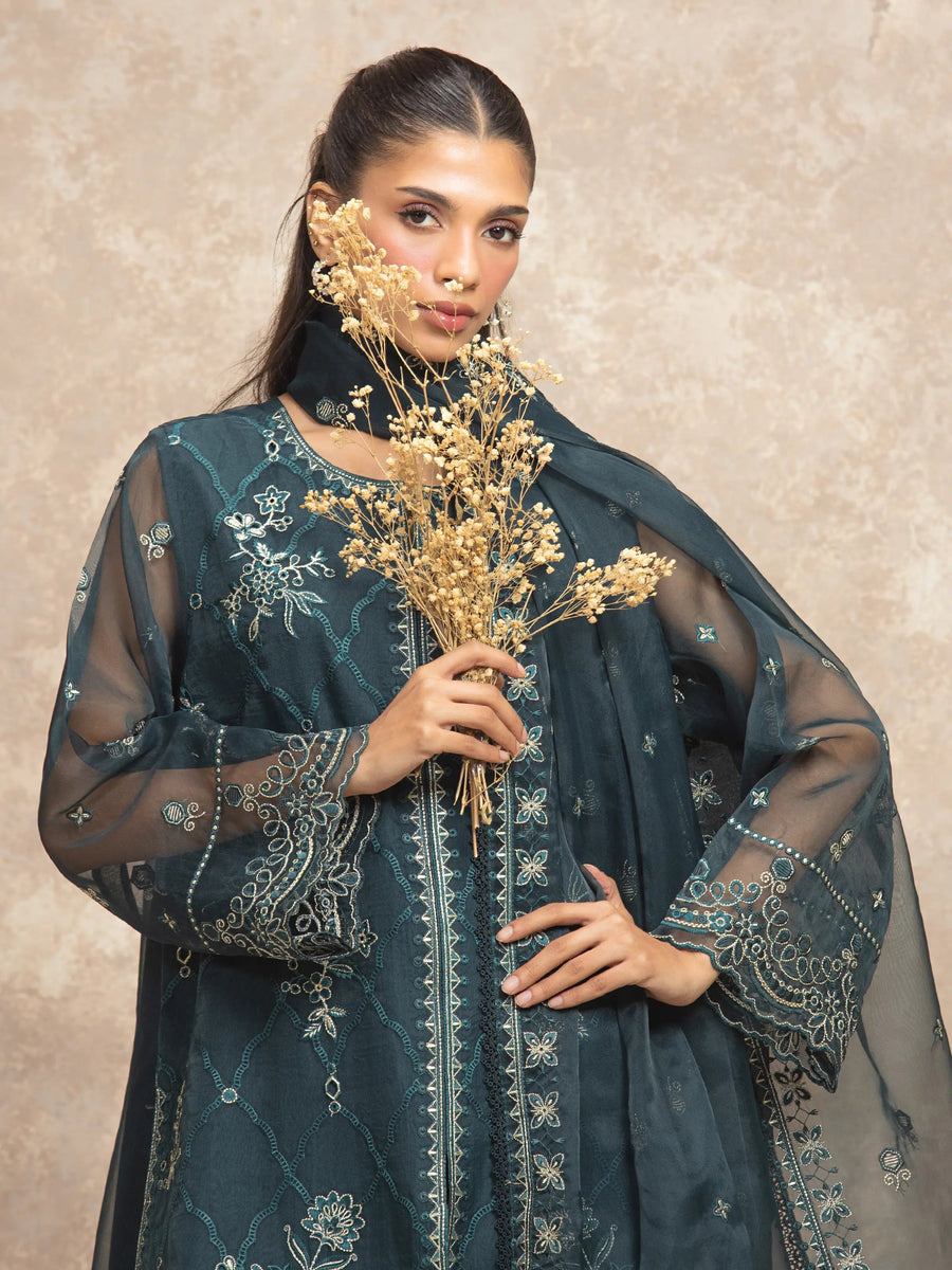 edenrobe Premium Festive Unstitched Organza 3Pc Suit EWU5V4-31273