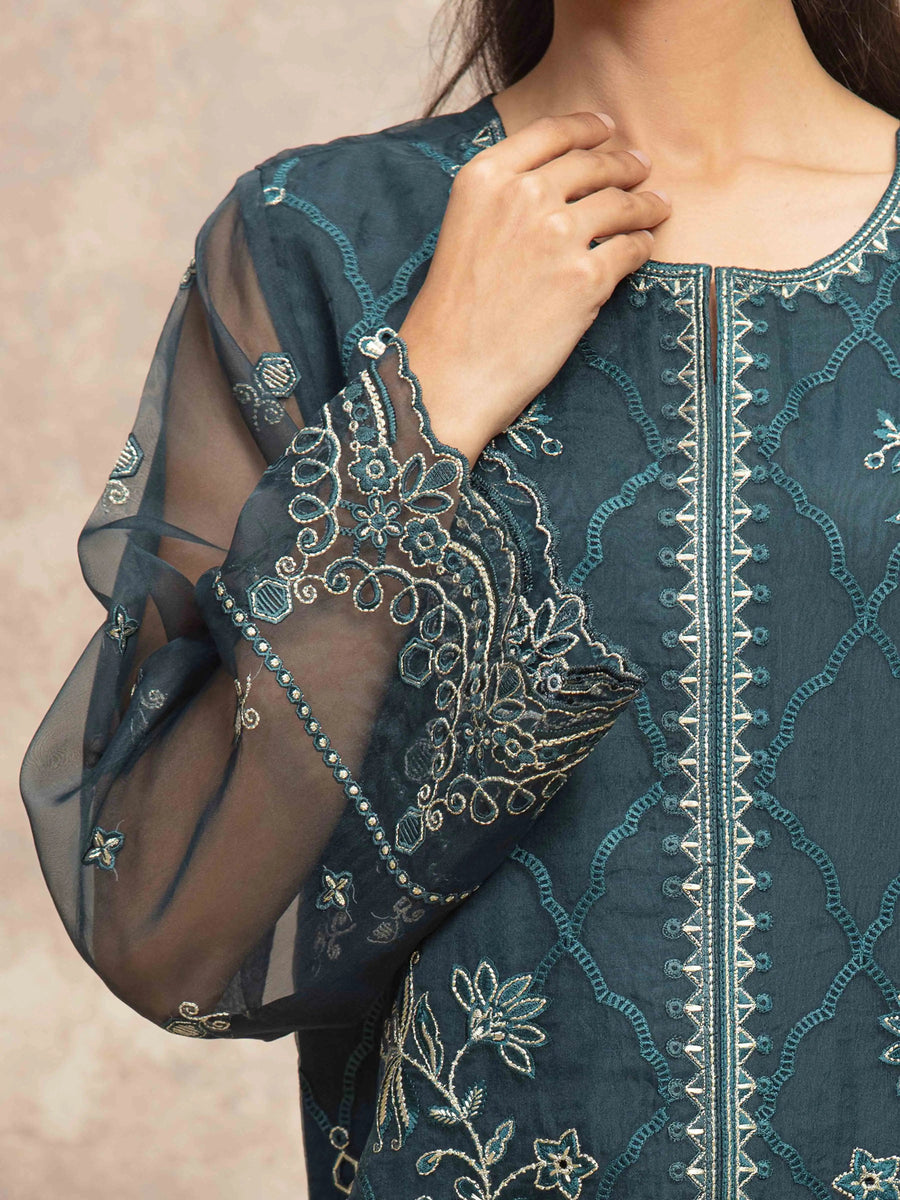 edenrobe Premium Festive Unstitched Organza 3Pc Suit EWU5V4-31273