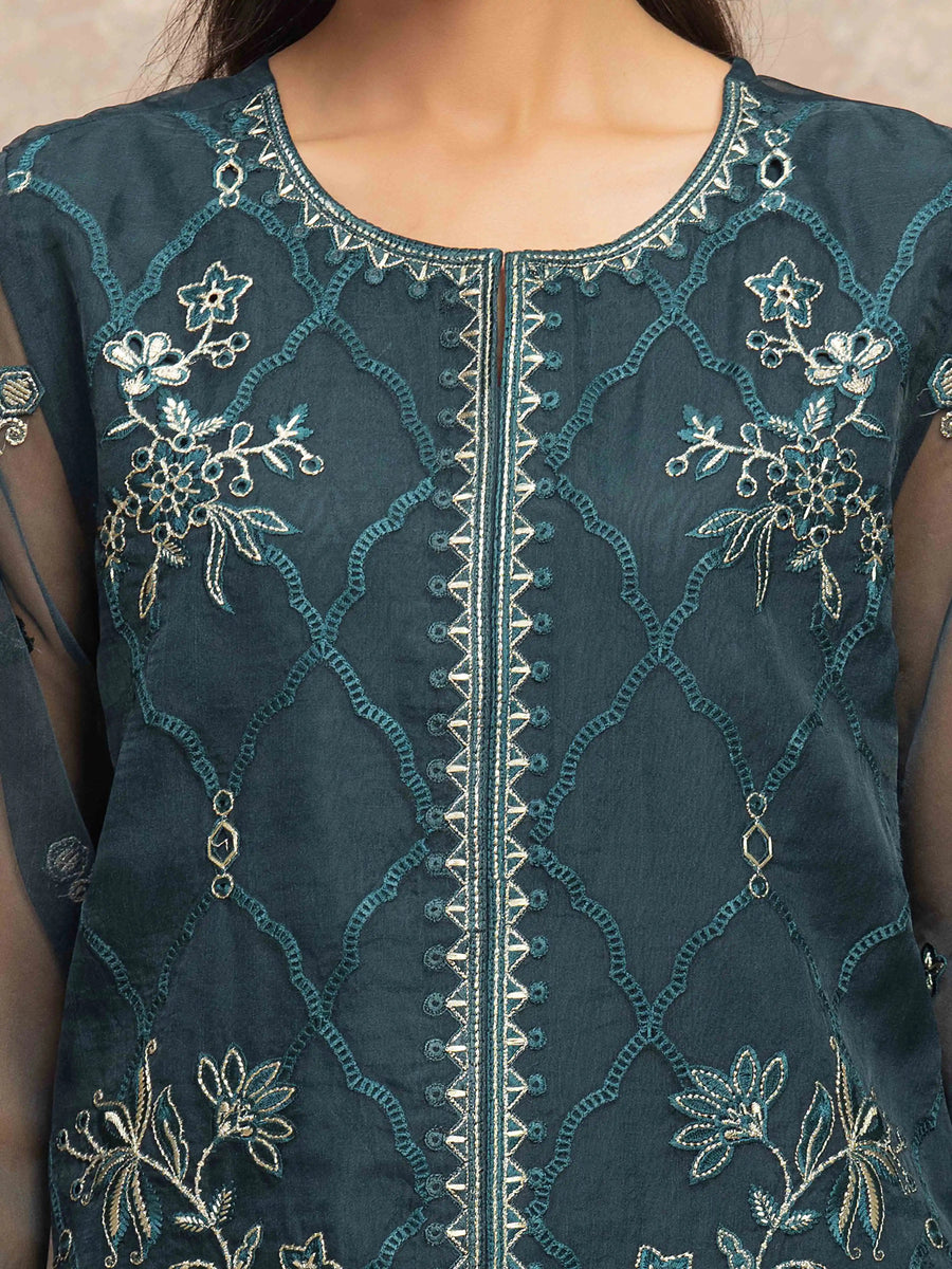 edenrobe Premium Festive Unstitched Organza 3Pc Suit EWU5V4-31273