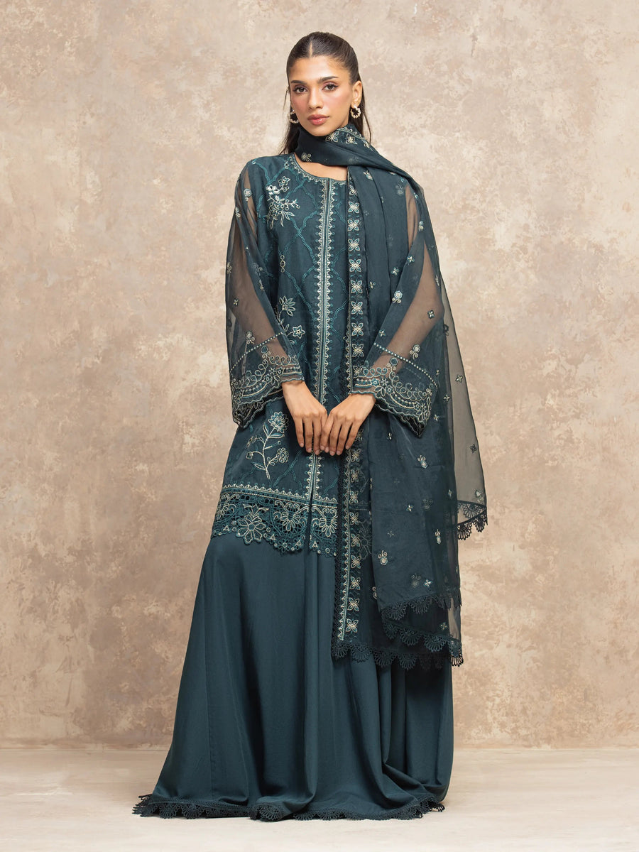 edenrobe Premium Festive Unstitched Organza 3Pc Suit EWU5V4-31273