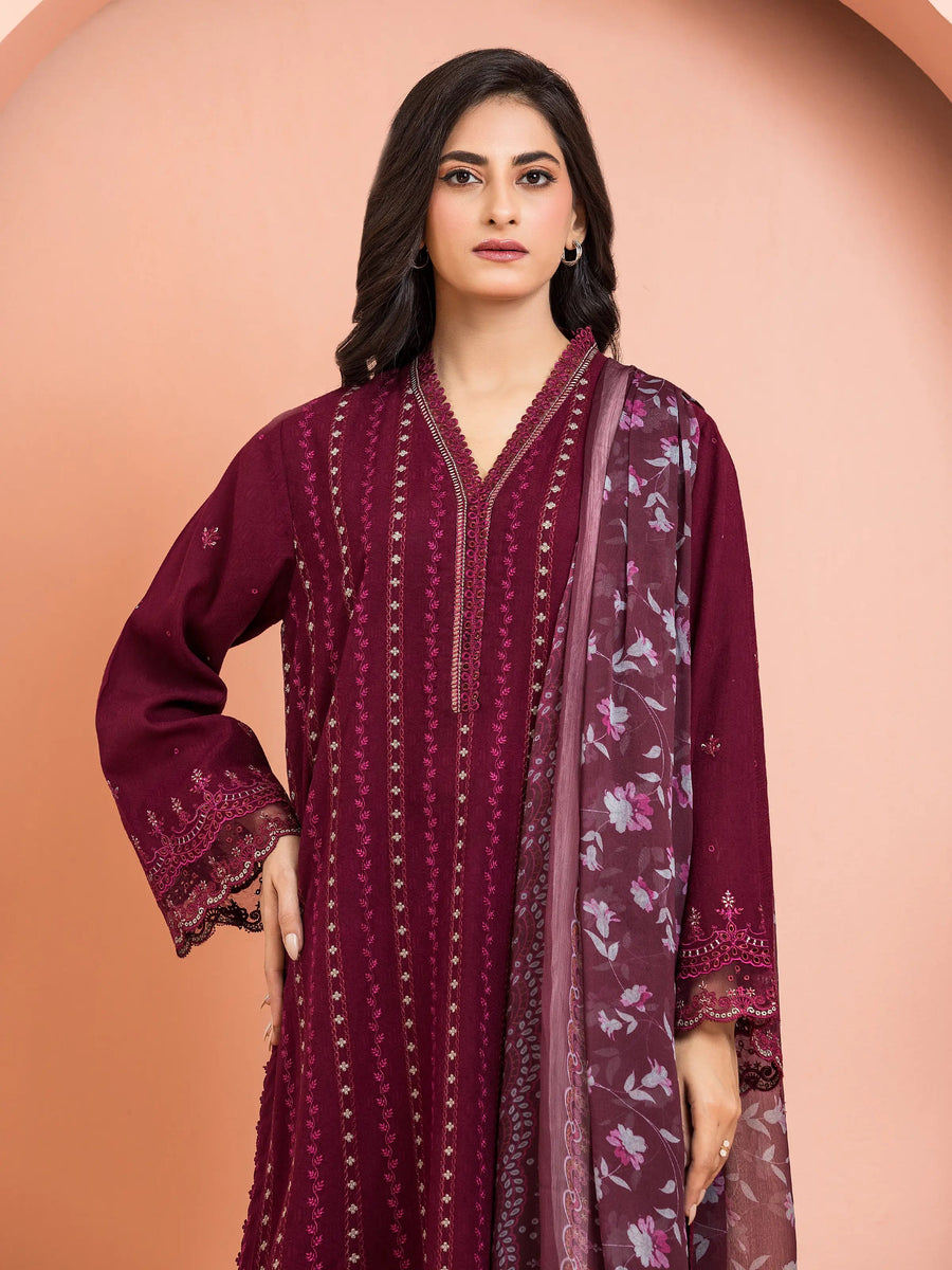 edenrobe Premium Embroidered Dobby Unstitched 3Pc Suit EWU5V7-30262