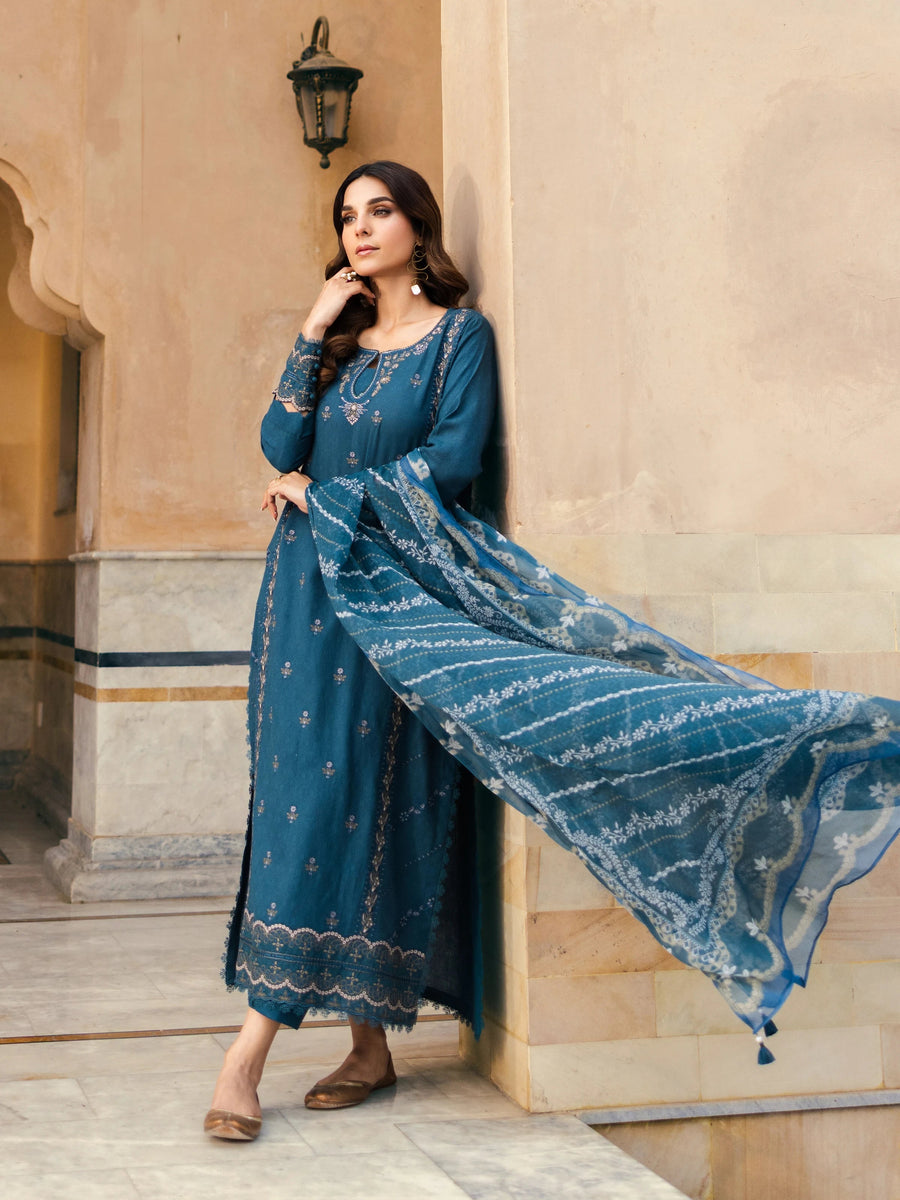 edenrobe Premium Embroidered Dobby Unstitched 3Pc Suit EWU5V7-30264