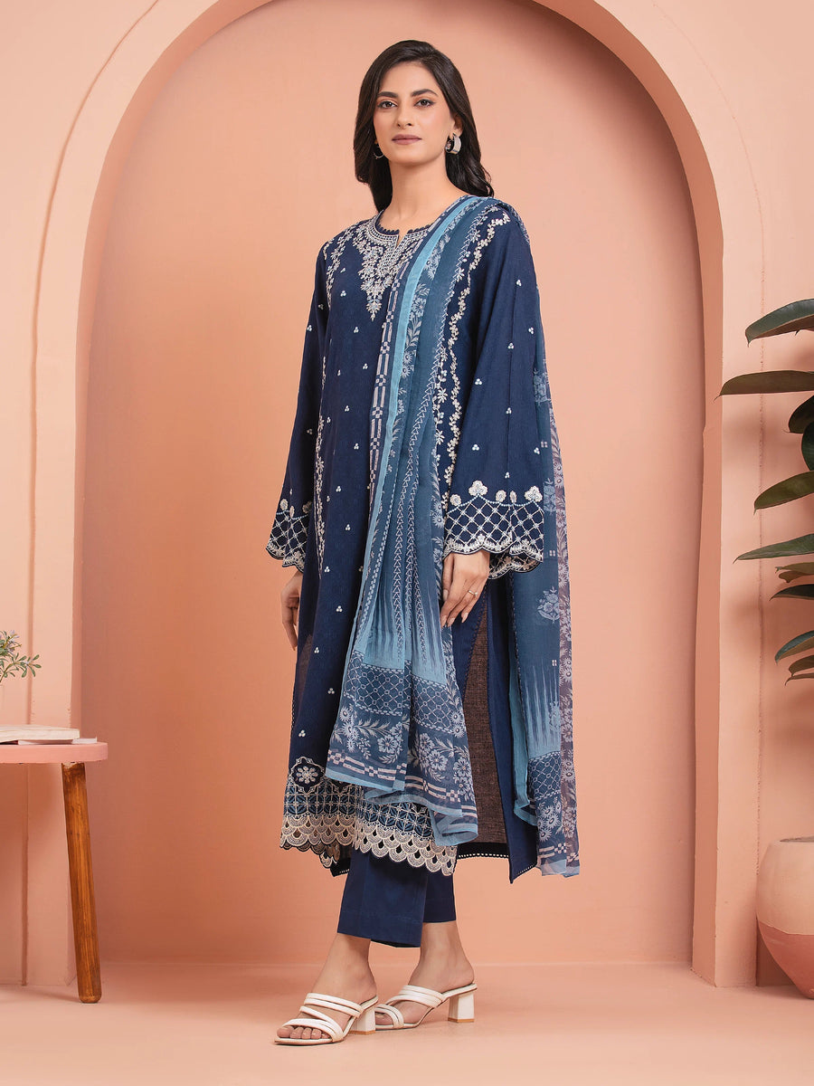edenrobe Premium Lawn Unstitched Embroidered 3Pc Suit EWU5V7-30265