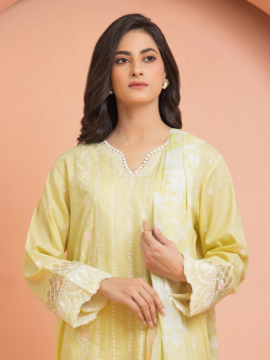 edenrobe Premium Embroidered Dobby Unstitched 3Pc Suit EWU5V7-30267