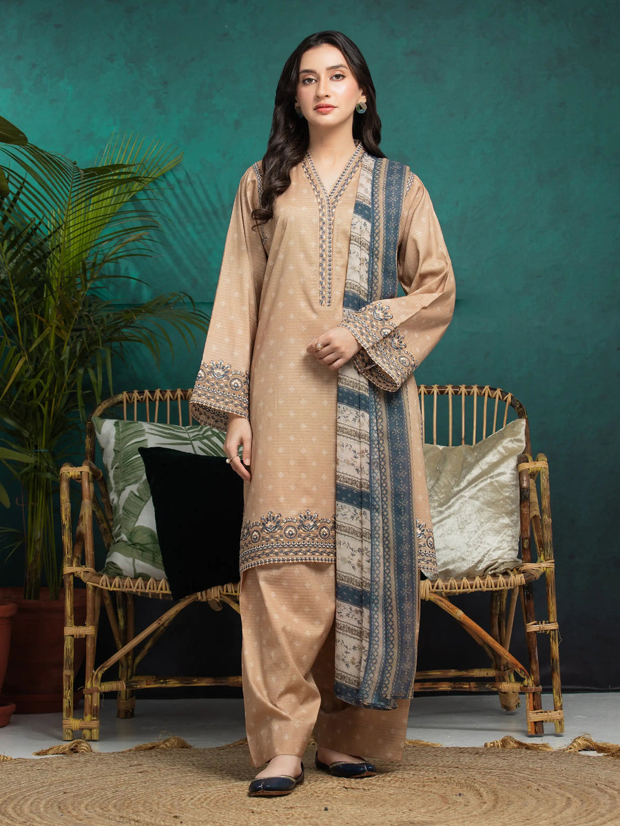 edenrobe Premium Embroidered Dobby Unstitched 3Pc Suit EWU5V7-30365
