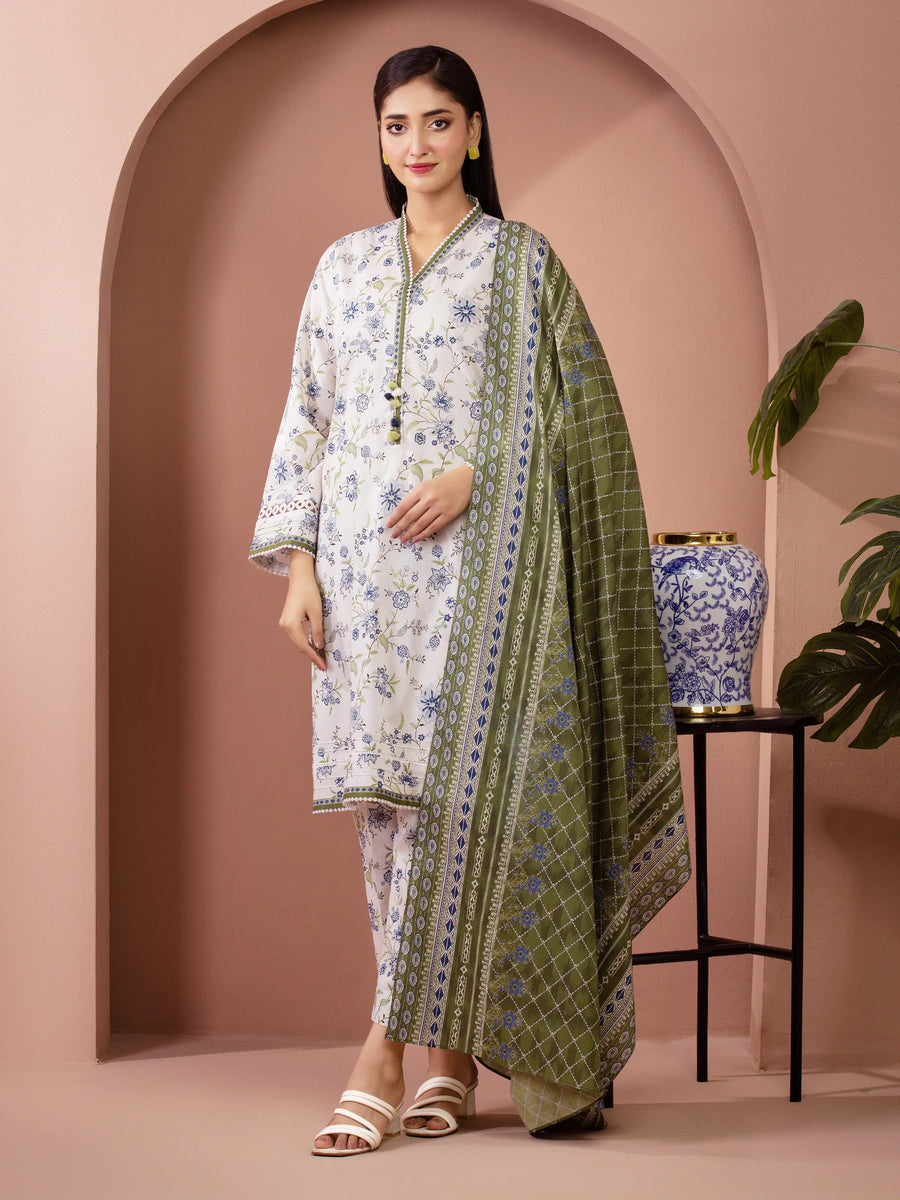 edenrobe Allure Lawn Unstitched Printed 3Pc Suit EWU6A1-36507