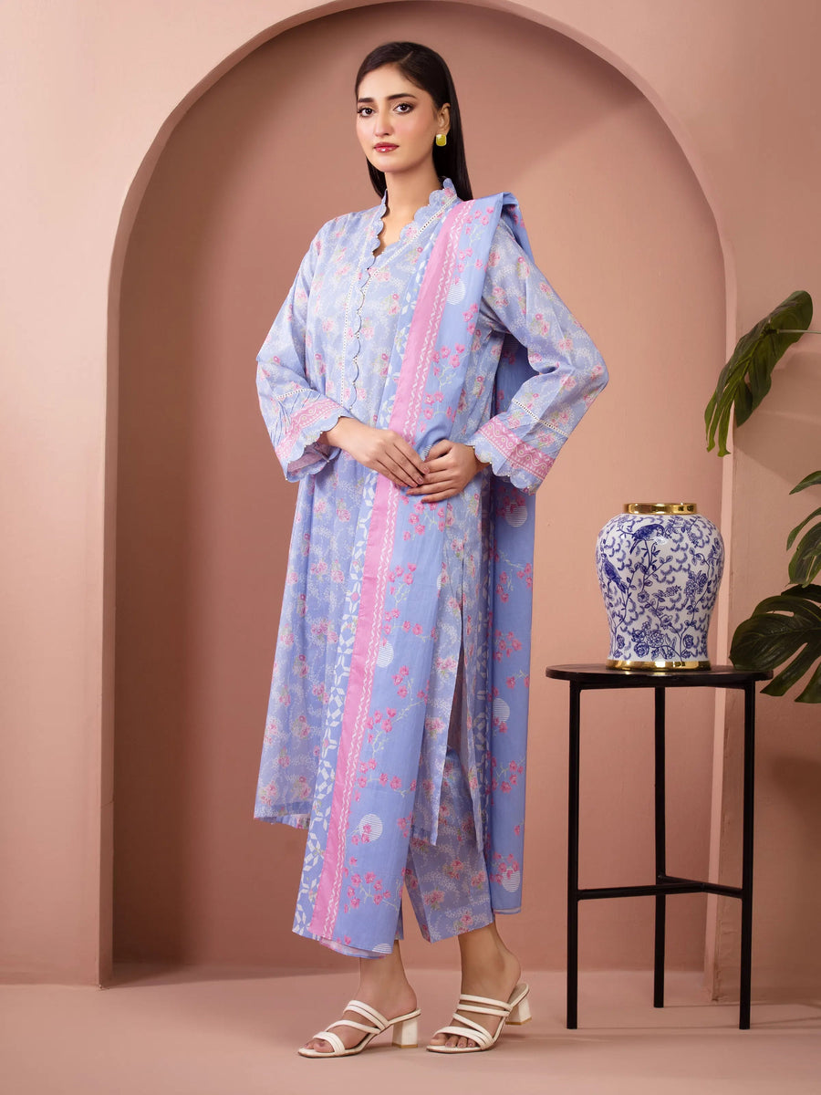 edenrobe Allure Lawn Unstitched Printed 3Pc Suit EWU6A1-36508