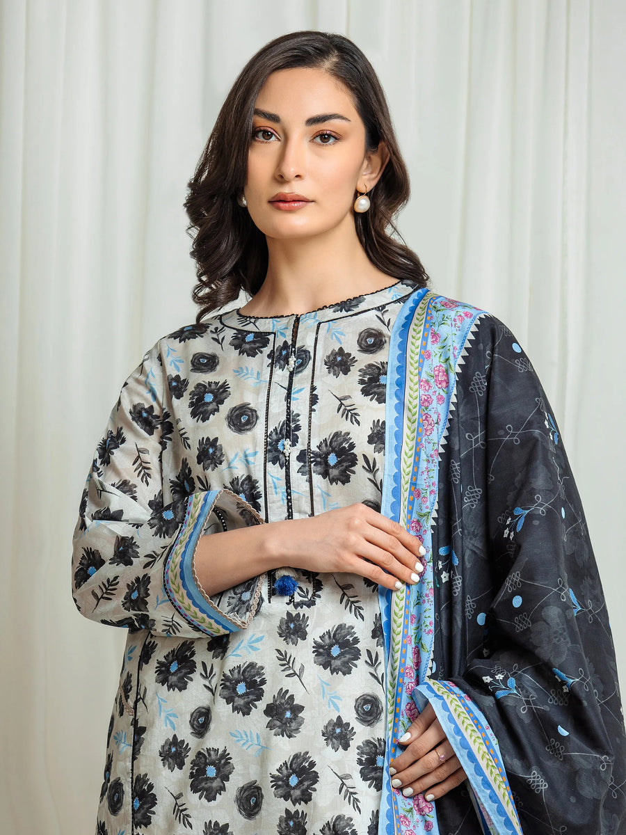 edenrobe Allure Lawn Unstitched Printed 3Pc Suit EWU6A1-36547
