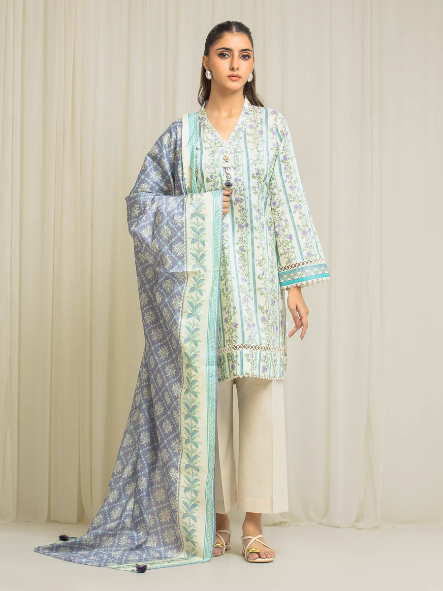 edenrobe Allure Lawn Unstitched Printed 3Pc Suit EWU6A1-36568