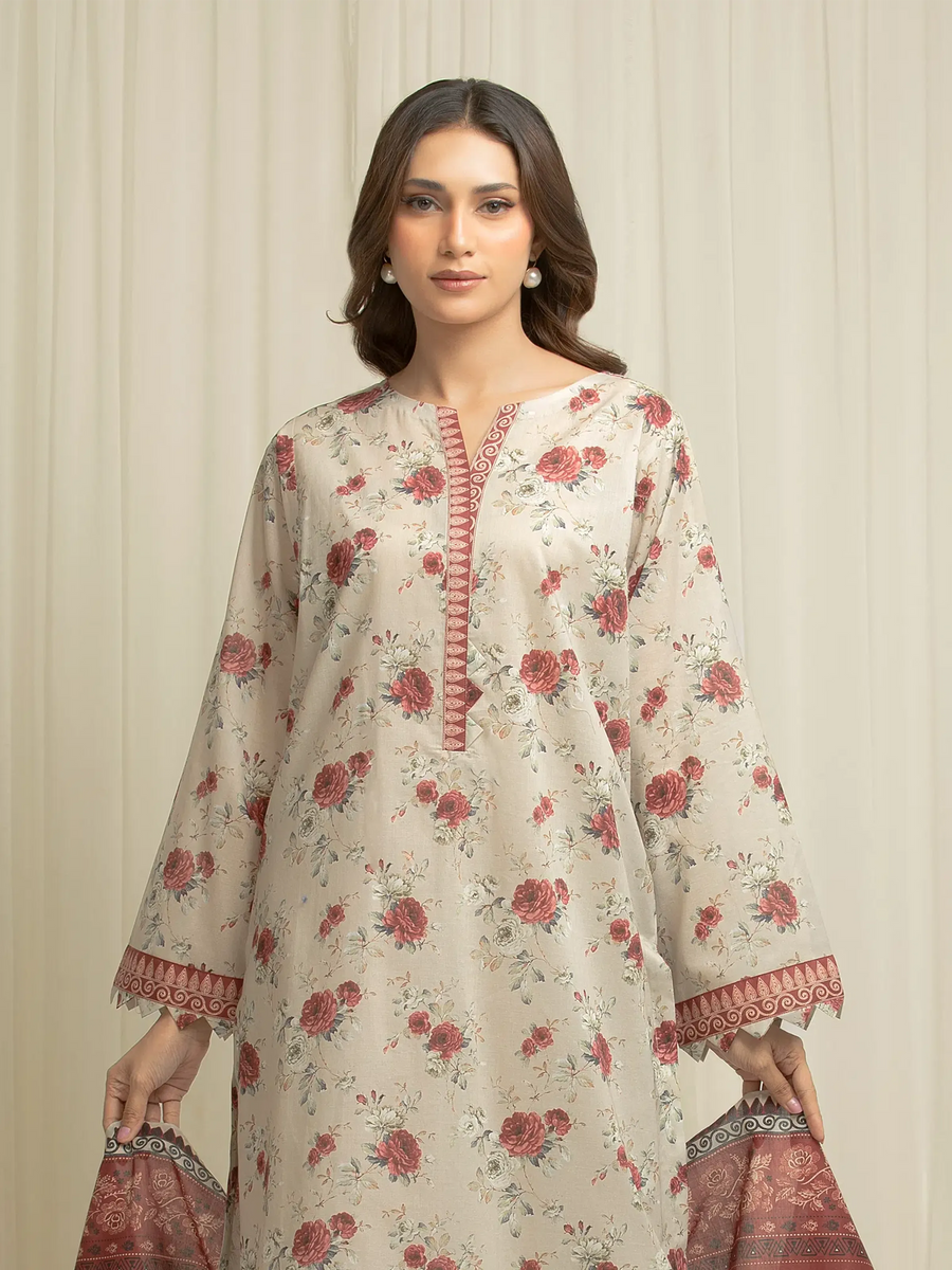edenrobe Allure Lawn Unstitched Printed 3Pc Suit EWU6A1-36599
