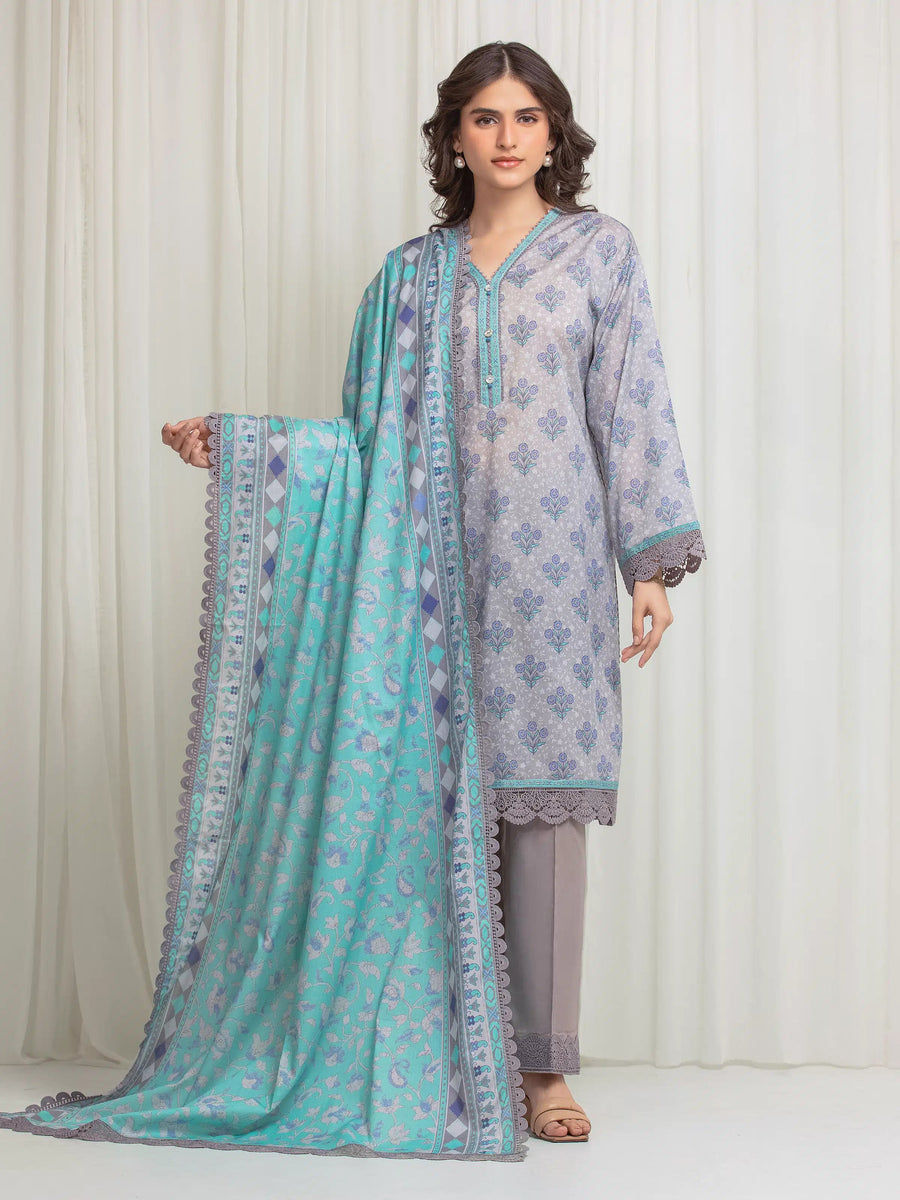 edenrobe Allure Lawn Unstitched Printed 3Pc Suit EWU6A1-36610