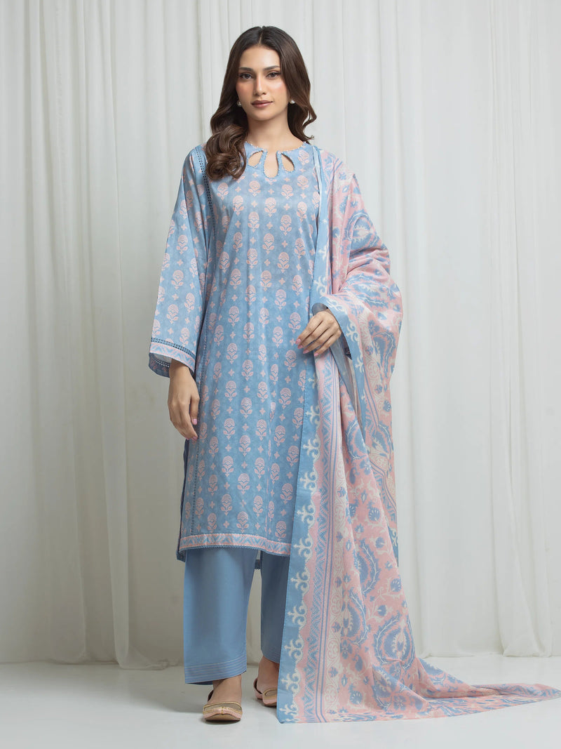 edenrobe Allure Lawn Unstitched Printed 3Pc Suit EWU6A1-36655