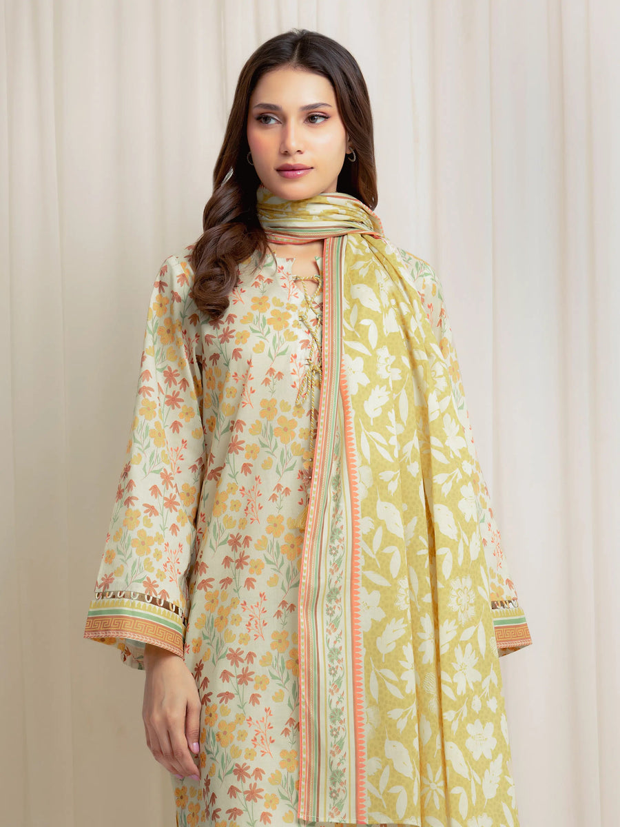 edenrobe Allure Lawn Unstitched Printed 3Pc Suit EWU6A1-36668