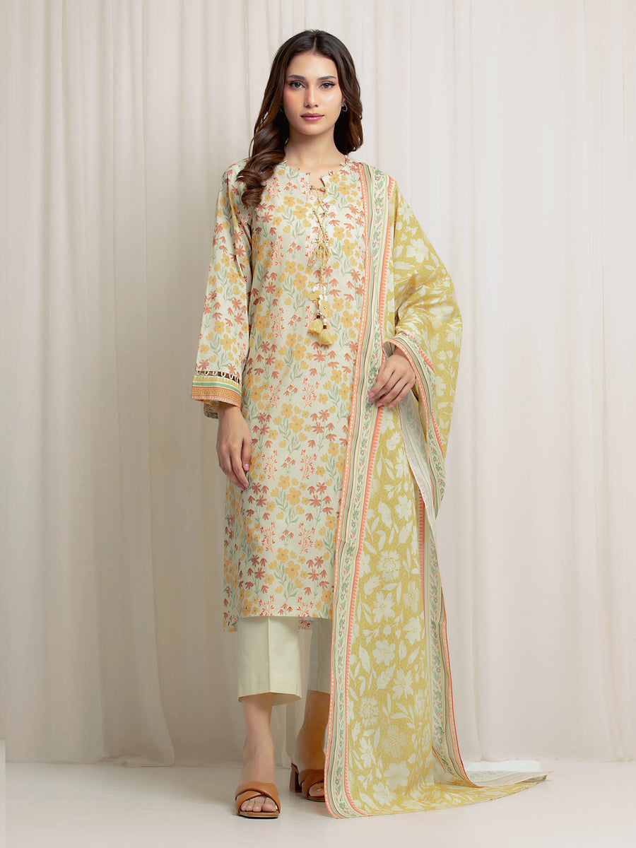 edenrobe Allure Lawn Unstitched Printed 3Pc Suit EWU6A1-36668