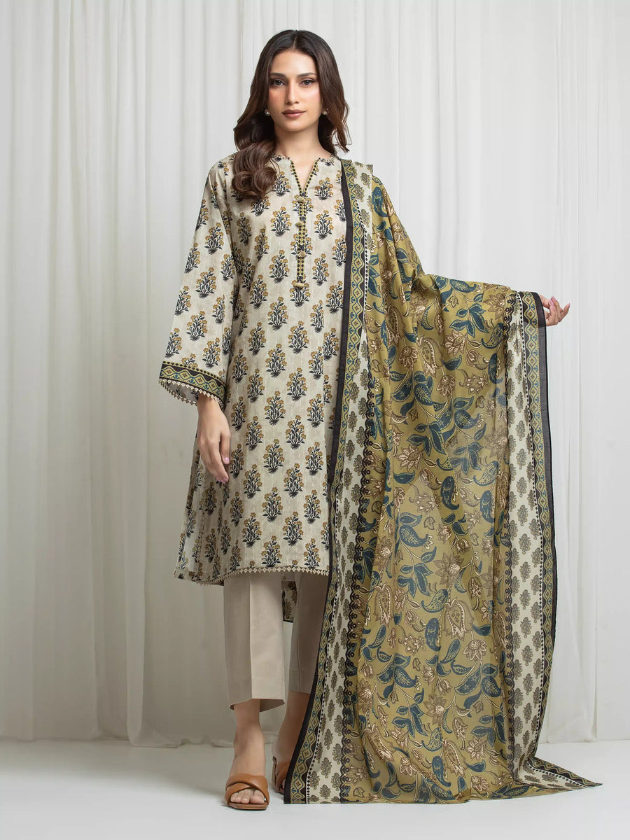 edenrobe Allure Lawn Unstitched Printed 3Pc Suit EWU6A1-36693