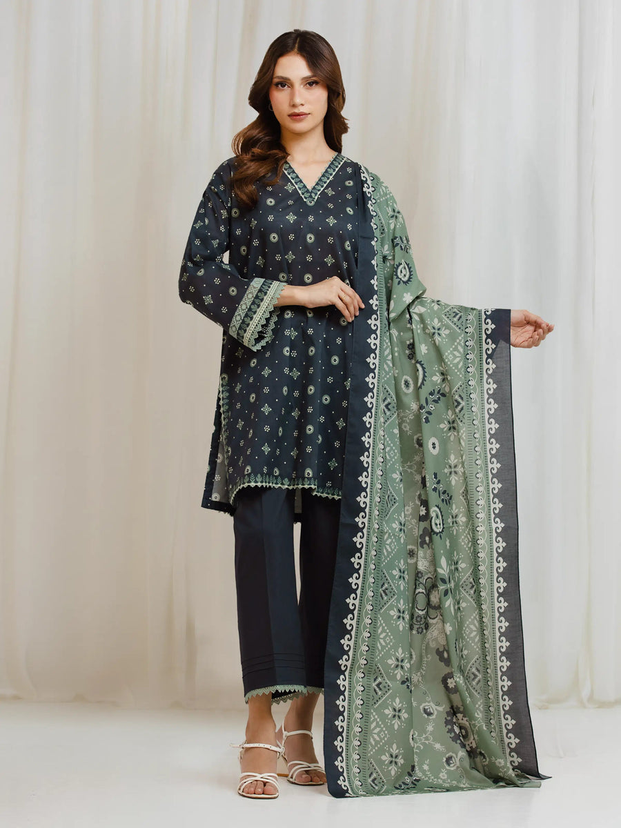 edenrobe Allure Lawn Unstitched Printed 3Pc Suit EWU6A1-36702