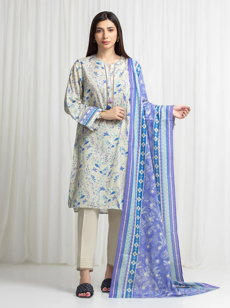 edenrobe Allure Lawn Unstitched Printed 3Pc Suit EWU6A1-36712