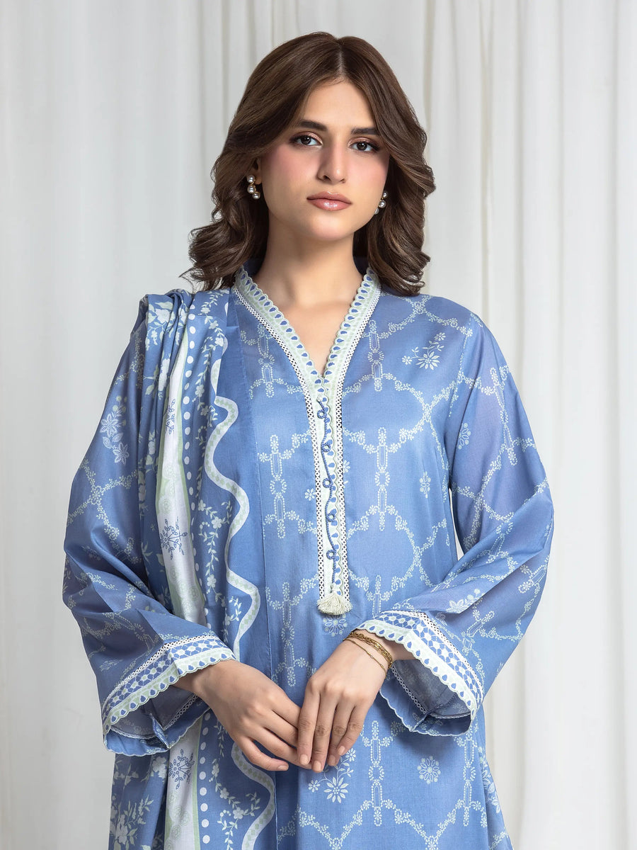 edenrobe Allure Lawn Unstitched Printed 3Pc Suit EWU6A1-36731