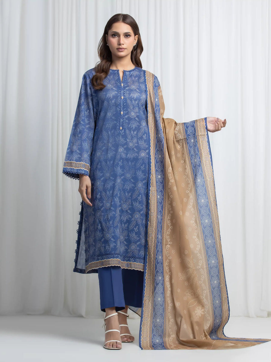 edenrobe Allure Lawn Unstitched Printed 3Pc Suit EWU6A1-36862