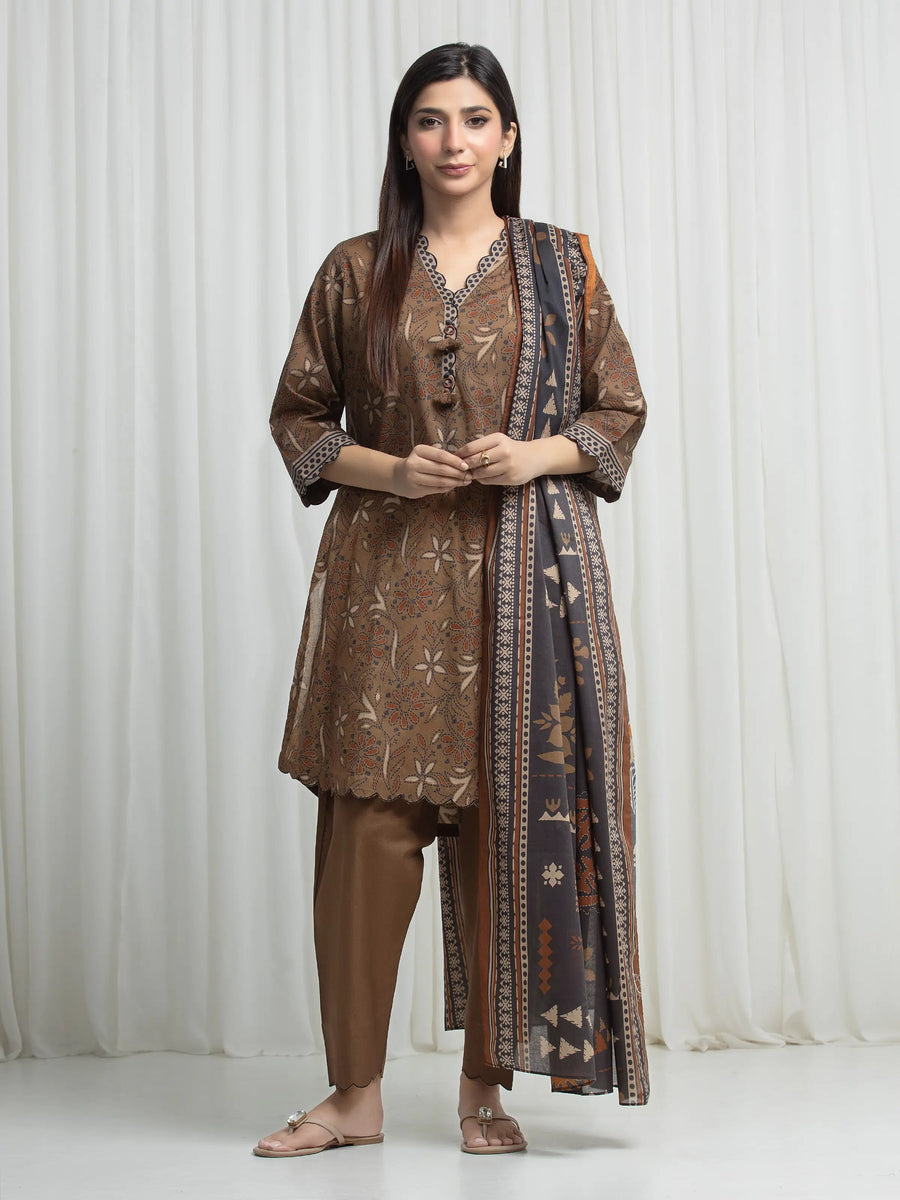 edenrobe Allure Unstitched Printed Khaddar 3Pc Suit EWU6A3-37003