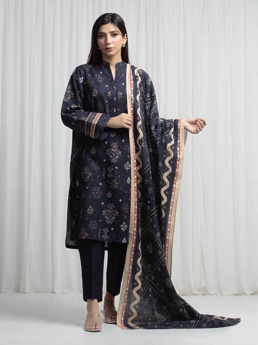 edenrobe Allure Unstitched Printed Khaddar 3Pc Suit EWU6A3-37007