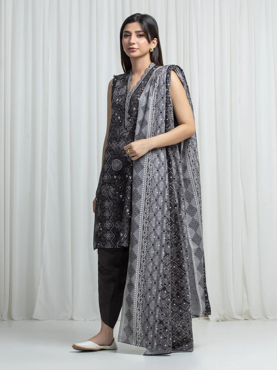 edenrobe Allure Unstitched Printed Khaddar 3Pc Suit EWU6A3-37008