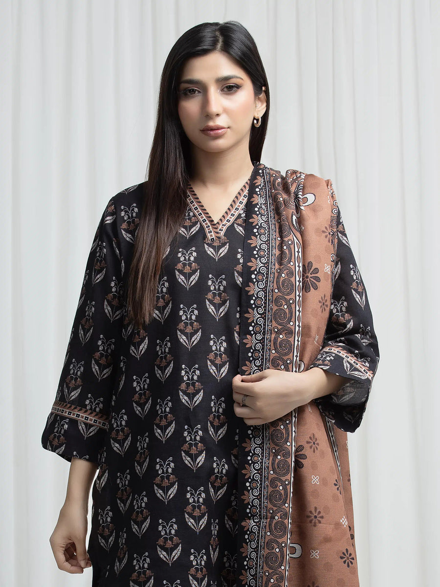 edenrobe Allure Unstitched Printed Khaddar 3Pc Suit EWU6A3-37011