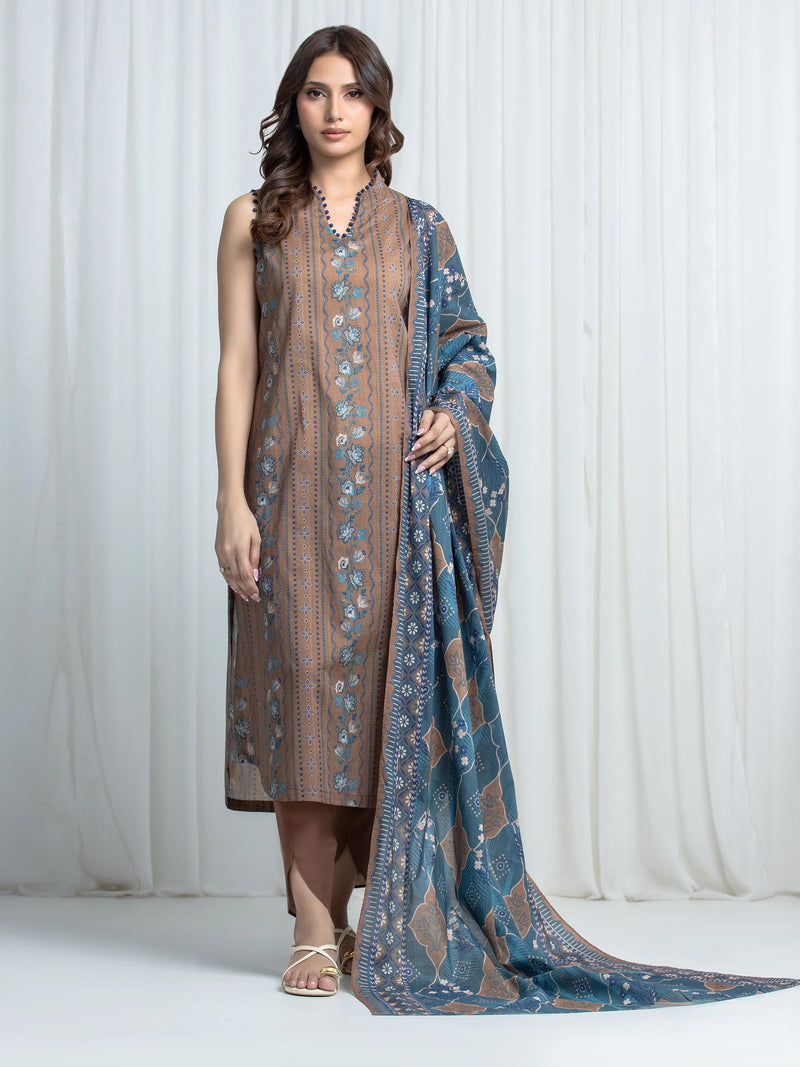 edenrobe Allure Unstitched Printed Khaddar 3Pc Suit EWU6A3-37012