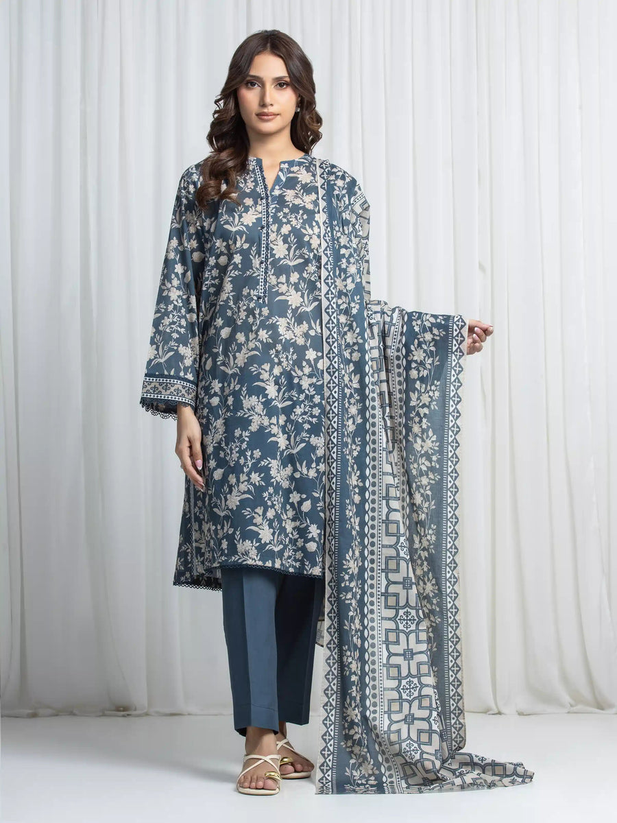 edenrobe Allure Unstitched Printed Khaddar 3Pc Suit EWU6A3-37026
