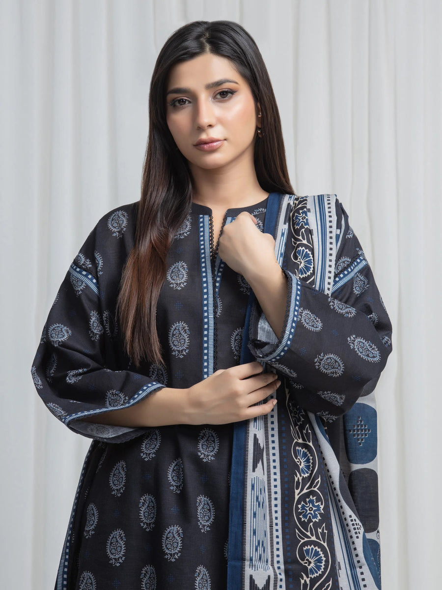edenrobe Allure Unstitched Printed Khaddar 3Pc Suit EWU6A3-37028